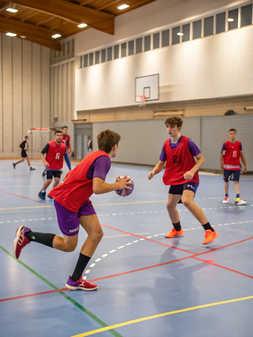 Players participating in a futsal agility drill, emphasizing speed and quick reflexes.